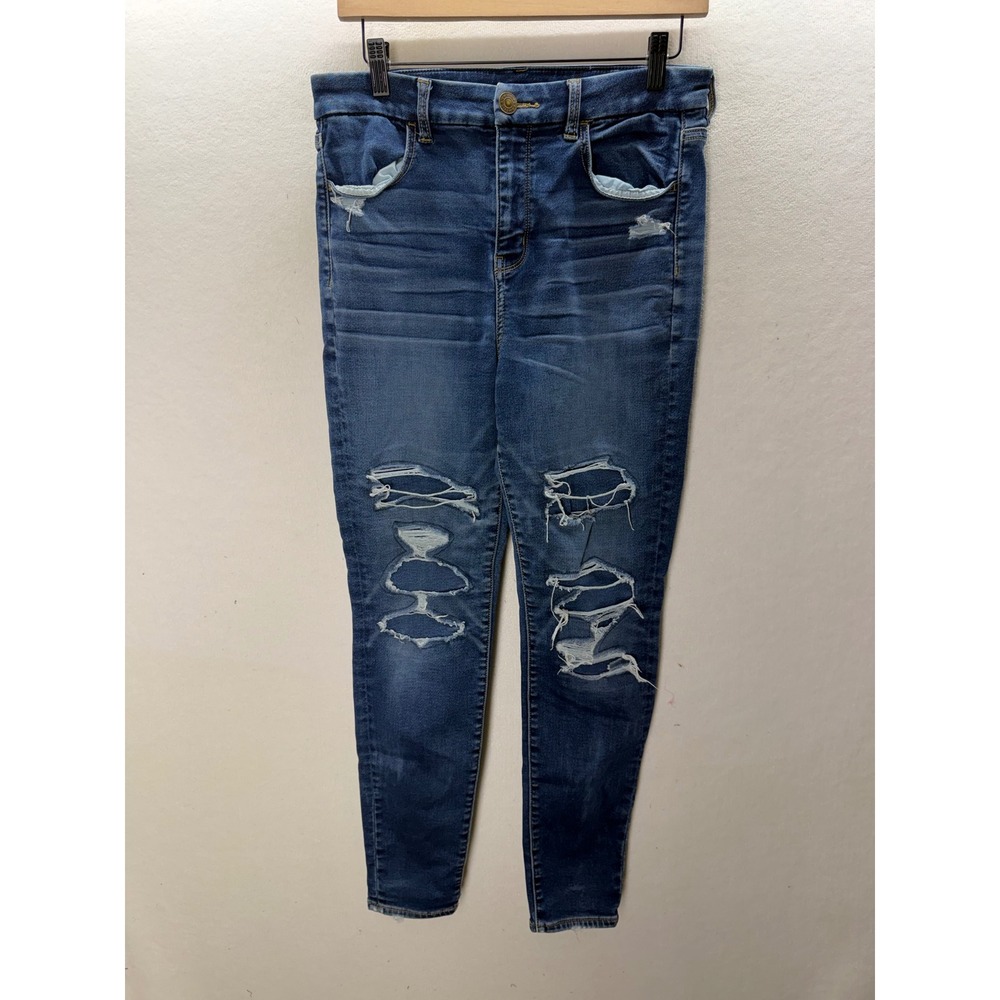 American Eagle Jegging Womens 10 Blue Curvy Hi-Rise Distressed Stretch 3526